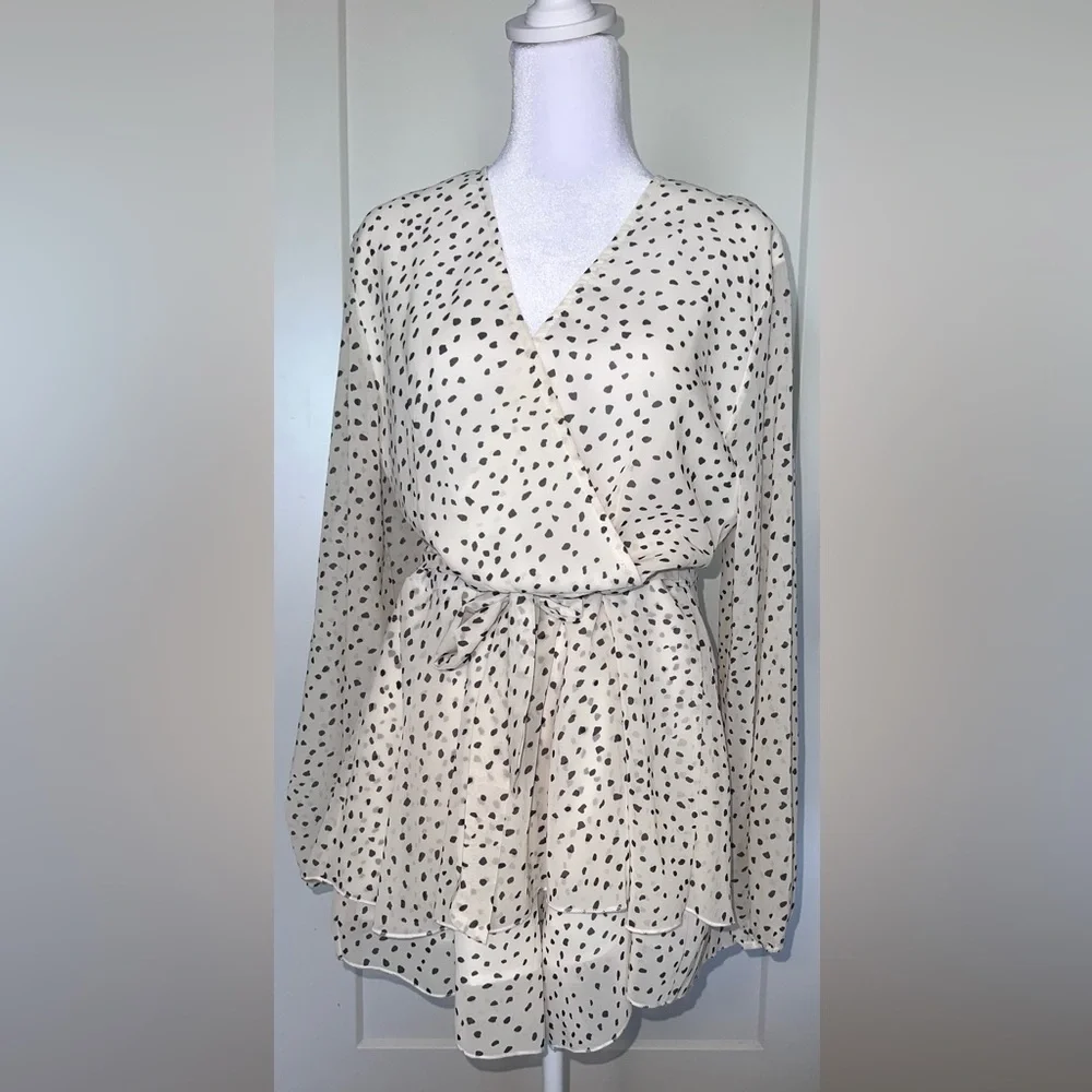 polkadot chiffon flouncy romper cream with black XL